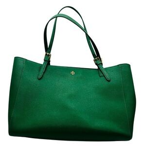Tory Burch Emerald Green Leather Bag With Gold Accents
